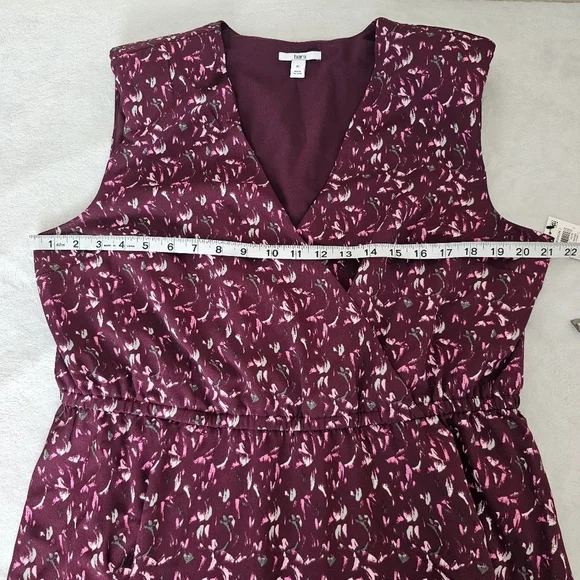 Bar III Burgundy Floral V-Neck Mini Dress XL Draped Skirt Sleeveless - Picture 9 of 15